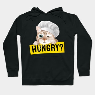 Cute cat in chef hat holding hungry sign illustration Hoodie